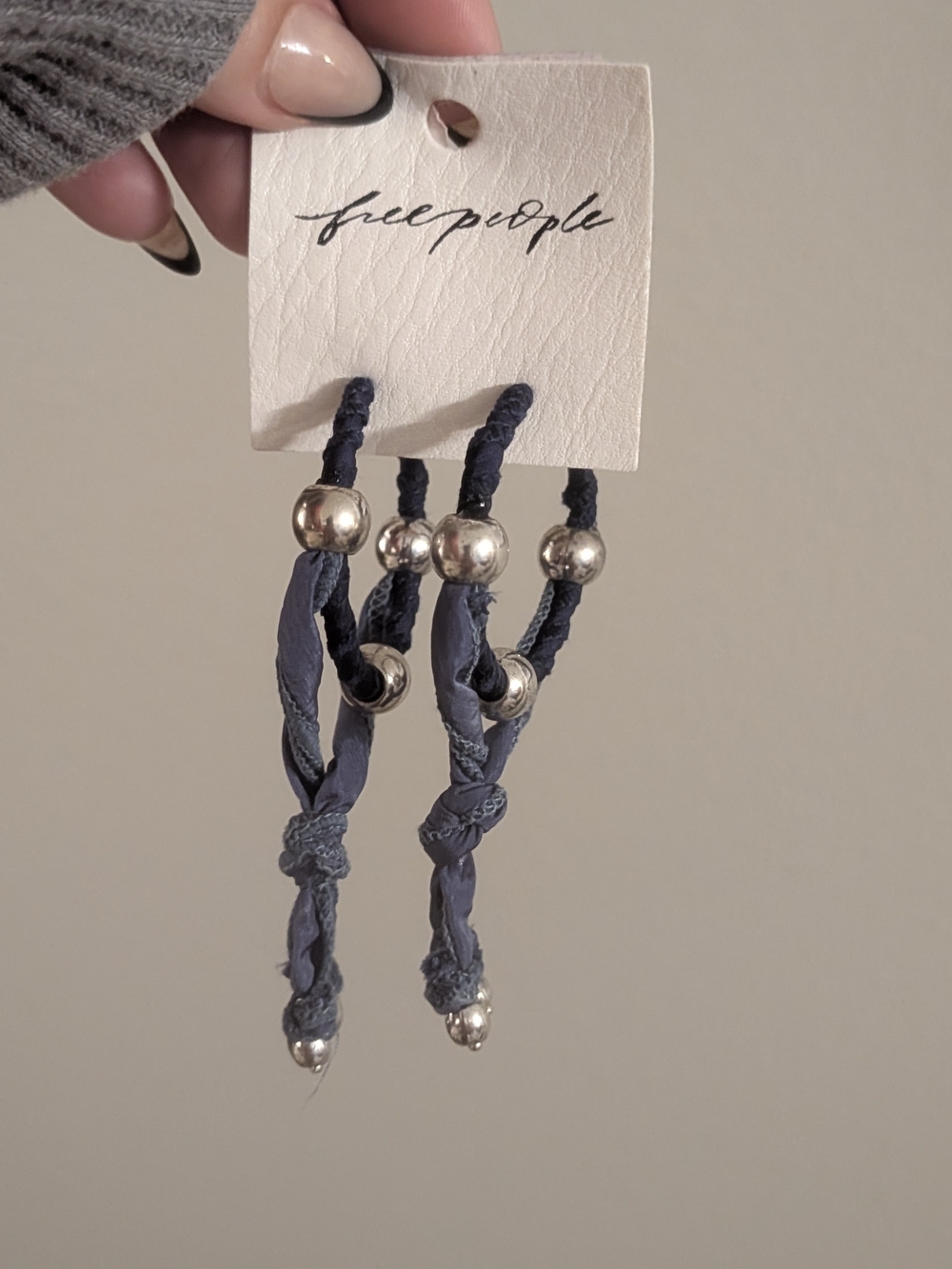 Free People Navy Beaded Rope Drop Earrings
